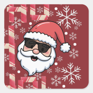 Coole Retro-Weihnachtsmann-Sonnenbrille Weihnachts Quadratischer Aufkleber