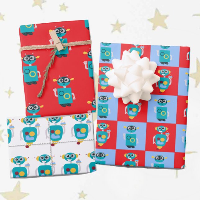 Coole Robot Boys Geburtstag Geschenkpapier Set (Von Creator hochgeladen)