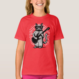 Coole Rock and Roll Cat Gitarre spielen T-Shirt