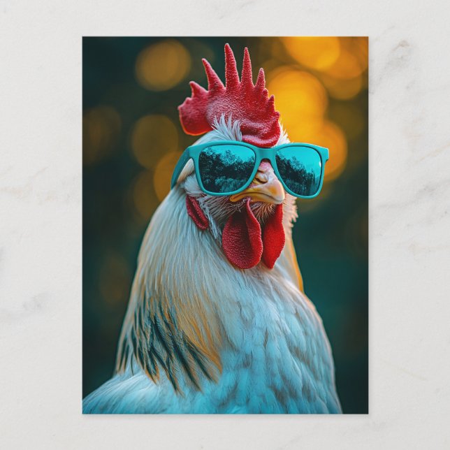 Coole Rooster Blue Sonnenbrille Postkarte (Vorderseite)