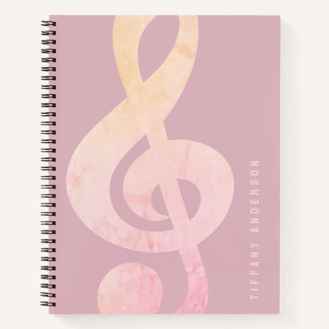 Coole Rosa Grunge Musik Art Monogram Name Notizbuch (Vorderseite)