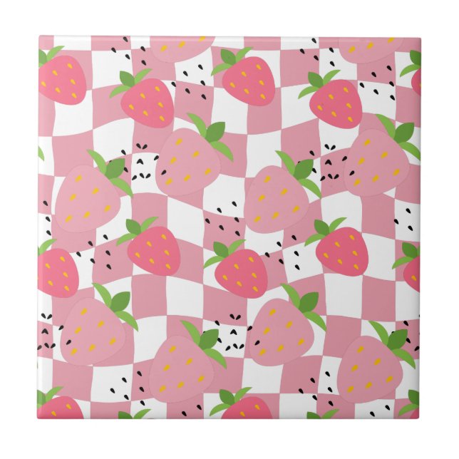 Coole rosa Kitchenette Erdbeeren Gestalt geprüft Fliese (Vorderseite)