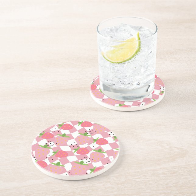 Coole rosa Kitchenette Erdbeeren Gestalt geprüft Getränkeuntersetzer (Seite)