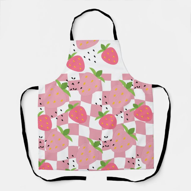 Coole rosa Kitchenette Erdbeeren Gestalt geprüft Schürze (Vorderseite)