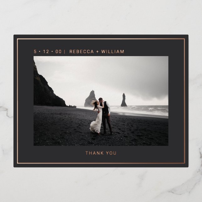 Coole Rose Gold Dunkelgrau Foto Hochzeit Vielen Da Folie Einladungspostkarte (Vorderseite)