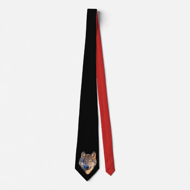 Coole Rot-Schwarz-Krawatte mit Wolf Head anpassen Krawatte (Vorderseite)
