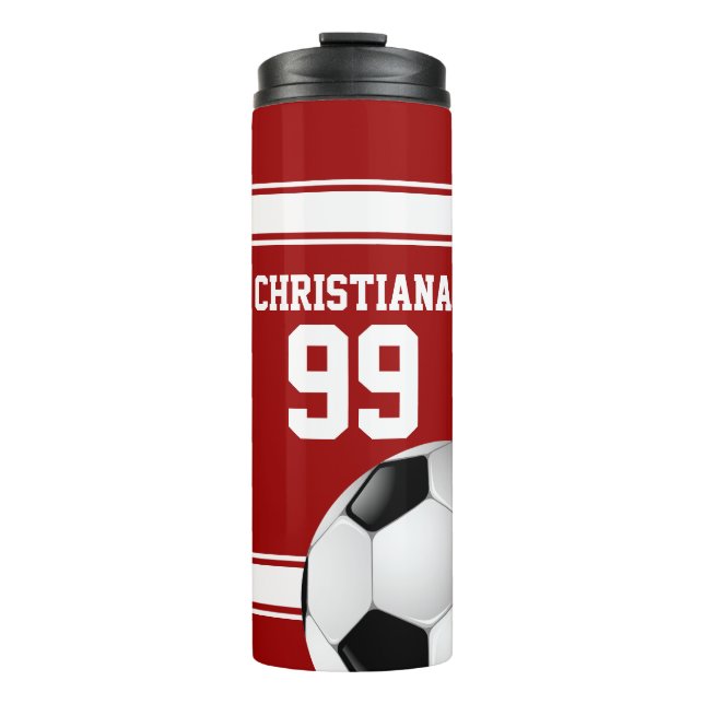 Coole Rot-Streifen Jersey Soccer Ball Thermosbecher (Vorderseite)