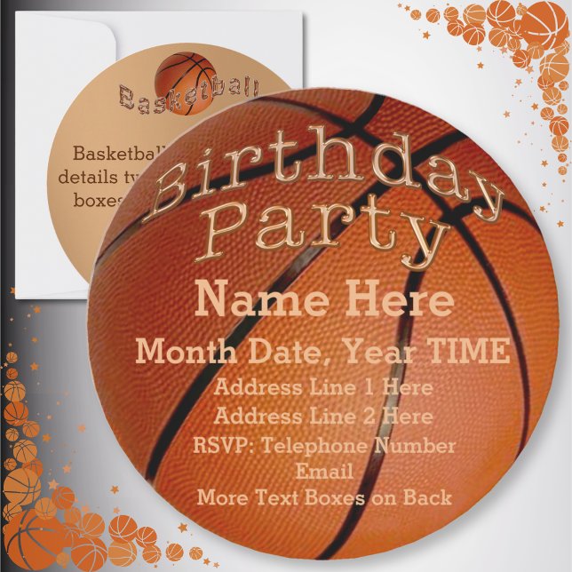 Coole Round Custom Basketball Geburtstagseinladung Einladung (Invitations Basketball. Basketball themed birthday party. Basketball party supplies for Boys, Girls.)