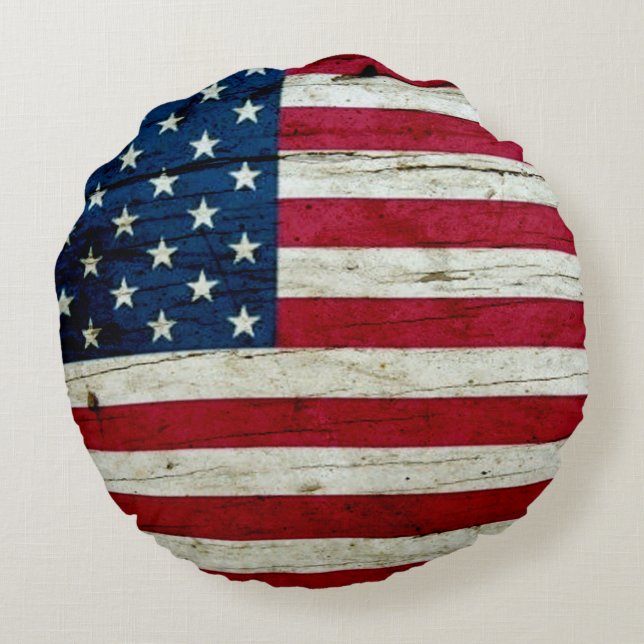 Coole rustikale amerikanische Flagge Rundes Kissen (Rückseite)
