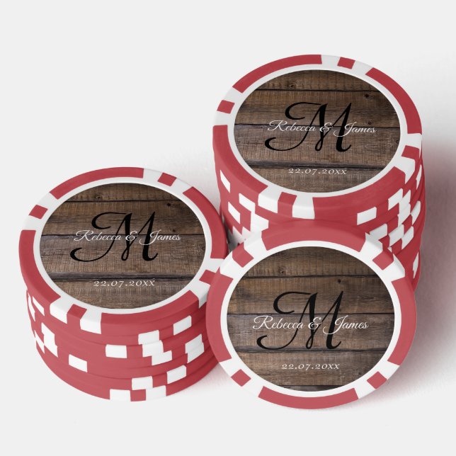Coole Rustikale Monogramm-Skriptbezeichnung Hochze Pokerchips (Stapel)