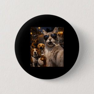 Coole sarkastische Katze mit Hunden Selfie Meme Ti Button