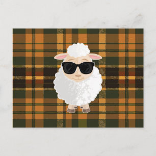 Coole Schaf-Sonnenbrille Braun Grün Kariert Süß Postkarte