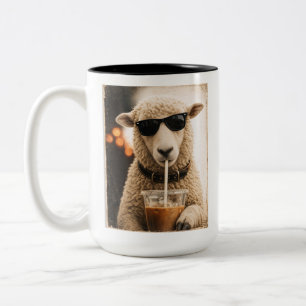 Coole Schafe trinken eisgekühlten Kaffee Zweifarbige Tasse