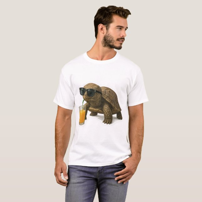 Coole Schildkröte, die Saft trinkt Sticker T-Shirt (Vorne ganz)