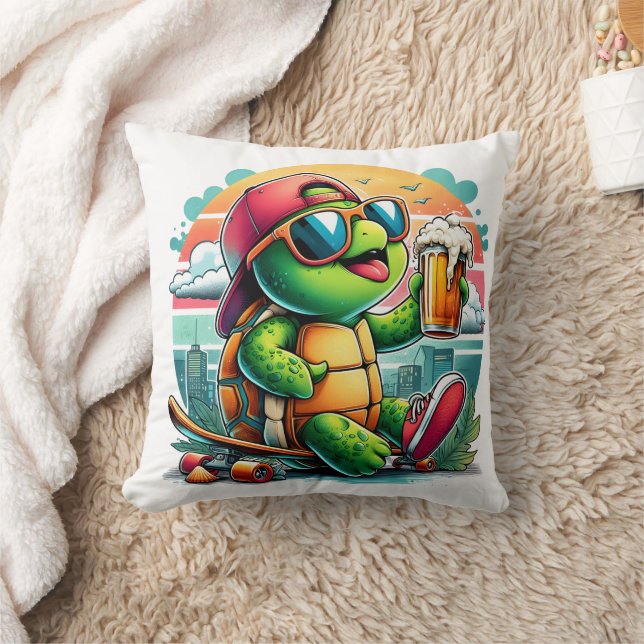 Coole Schildkröte mit einem Drink an der Strandpro Kissen (Decke)