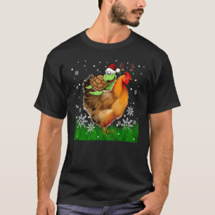 Coole Schildkröte Reitet Rentiere Huhn Weihnachten T-Shirt