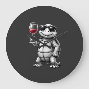 coole Schildkröte trinkt Rotwein Kunstprint_1 (1) Große Wanduhr