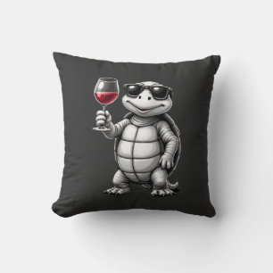 coole Schildkröte trinkt Rotwein Kunstprint_1 (1) Kissen