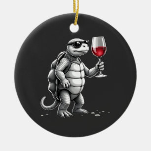 coole Schildkröte trinkt Rotwein Kunstprint_1 (2) Keramik Ornament