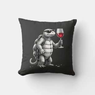 coole Schildkröte trinkt Rotwein Kunstprint_1 (2) Kissen