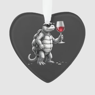 coole Schildkröte trinkt Rotwein Kunstprint_1 (2) Ornament
