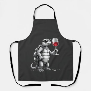 coole Schildkröte trinkt Rotwein Kunstprint_1 (2) Schürze
