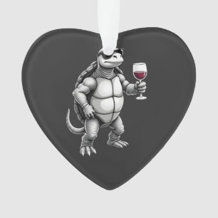 coole Schildkröte trinkt Rotwein Kunstprint_1 (3) Ornament