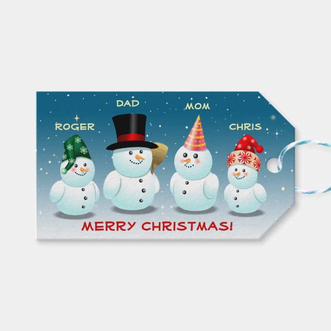 Coole Schneemannsfamilie Geschenkanhänger (Vorderseite (Horizontal))
