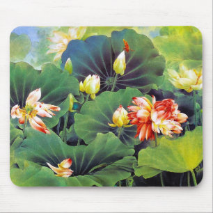 Coole schöne chinesische Lotus Blume Grüne Blatt Mousepad