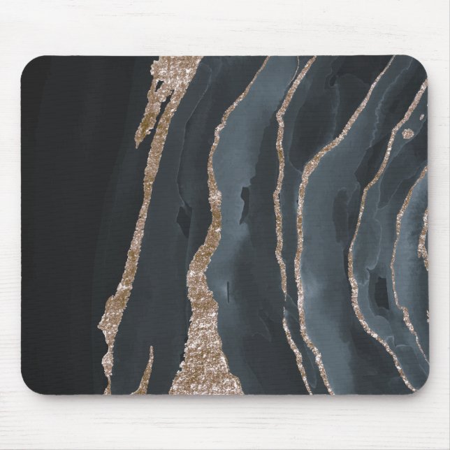 Coole Schwarz-Gold-Marmortextur Mousepad (Vorne)