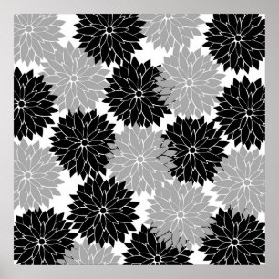 Coole Schwarz-Graue Blume Blüten Blütendruck Poster