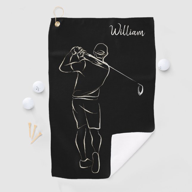 Coole Schwarz-Moderne Ihren Namen klassiges Maskul Golfhandtuch (Insitu)