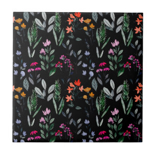 Coole Schwarz-Muster im botanischen Blumen- und Bl Fliese