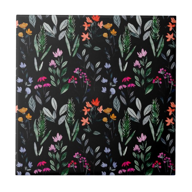 Coole Schwarz-Muster im botanischen Blumen- und Bl Fliese (Vorderseite)