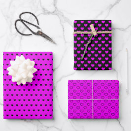 Coole Schwarz-Rosa-Farben - schönes Herz-Muster  Geschenkpapier Set