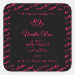 Coole schwarz-rosa Word-Cloud-Produktetiketten Her Quadratischer Aufkleber