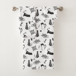 Coole Schwarz-Weiß-Katzen Badhandtuch Set