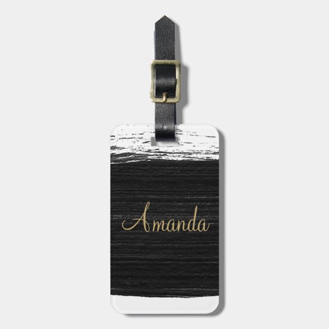 Coole Schwarz-weiße Pinselstriche mit Wasserfarbe, Gepäckanhänger (Vorderseite vertikal)