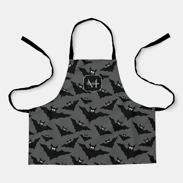 Coole schwarze Fledermäuse Halloween-Muster Monogr Schürze (Vorderseite)