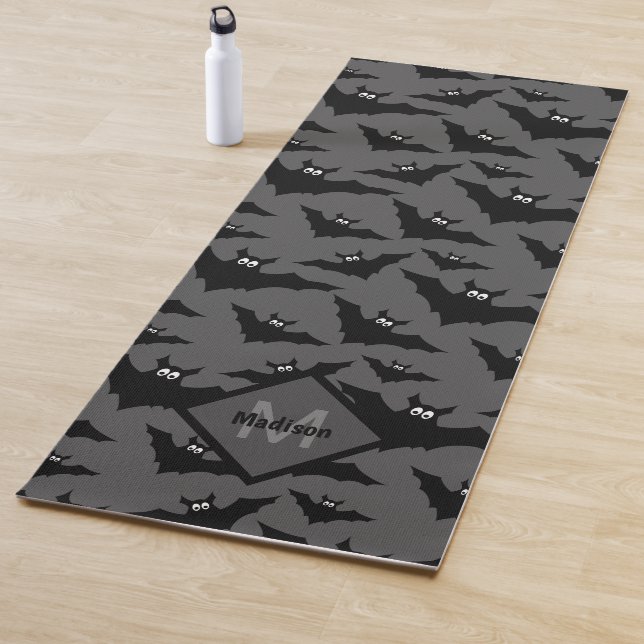 Coole schwarze Fledermäuse Halloween-Muster Monogr Yogamatte (Beispiel)