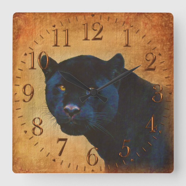 Coole schwarze Jaguar-Panther-Tier-große Katze Quadratische Wanduhr (Vorderseite)