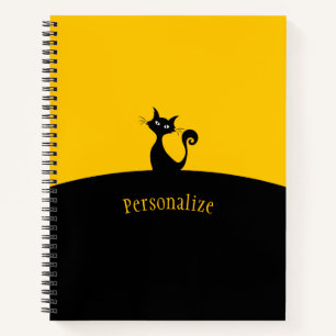 Coole schwarze Katze Gelb und Schwarz personalisie Notizbuch