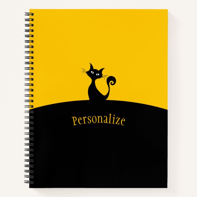 Coole schwarze Katze Gelb und Schwarz personalisie Notizbuch (Vorderseite)