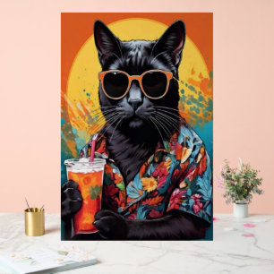 Coole schwarze Katze im hawaiianischen Hemd Retro- Acrylschild