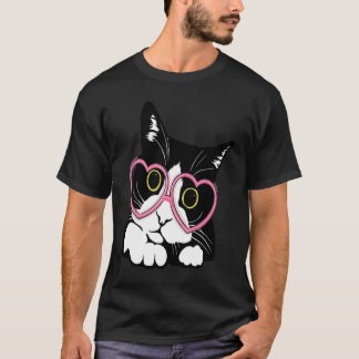 Coole schwarze Katze Kätzchen rote Herzbrille Happ T-Shirt