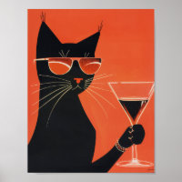 Coole Schwarze Katze mit Sonnenbrille Drinken aus