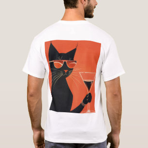 Coole schwarze Katze mit Sonnenbrille Trinken aus T-Shirt