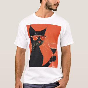 Coole schwarze Katze mit Sonnenbrille Trinken Funn T-Shirt