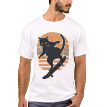 Coole schwarze Katze Skateboarder Retro 80er Sonne