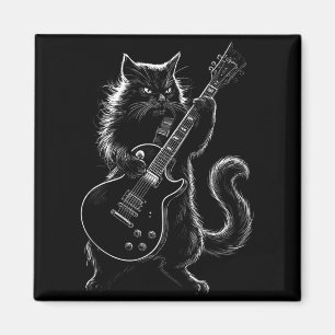Coole schwarze Katze spielt E-Gitarre Rockstar Magnet